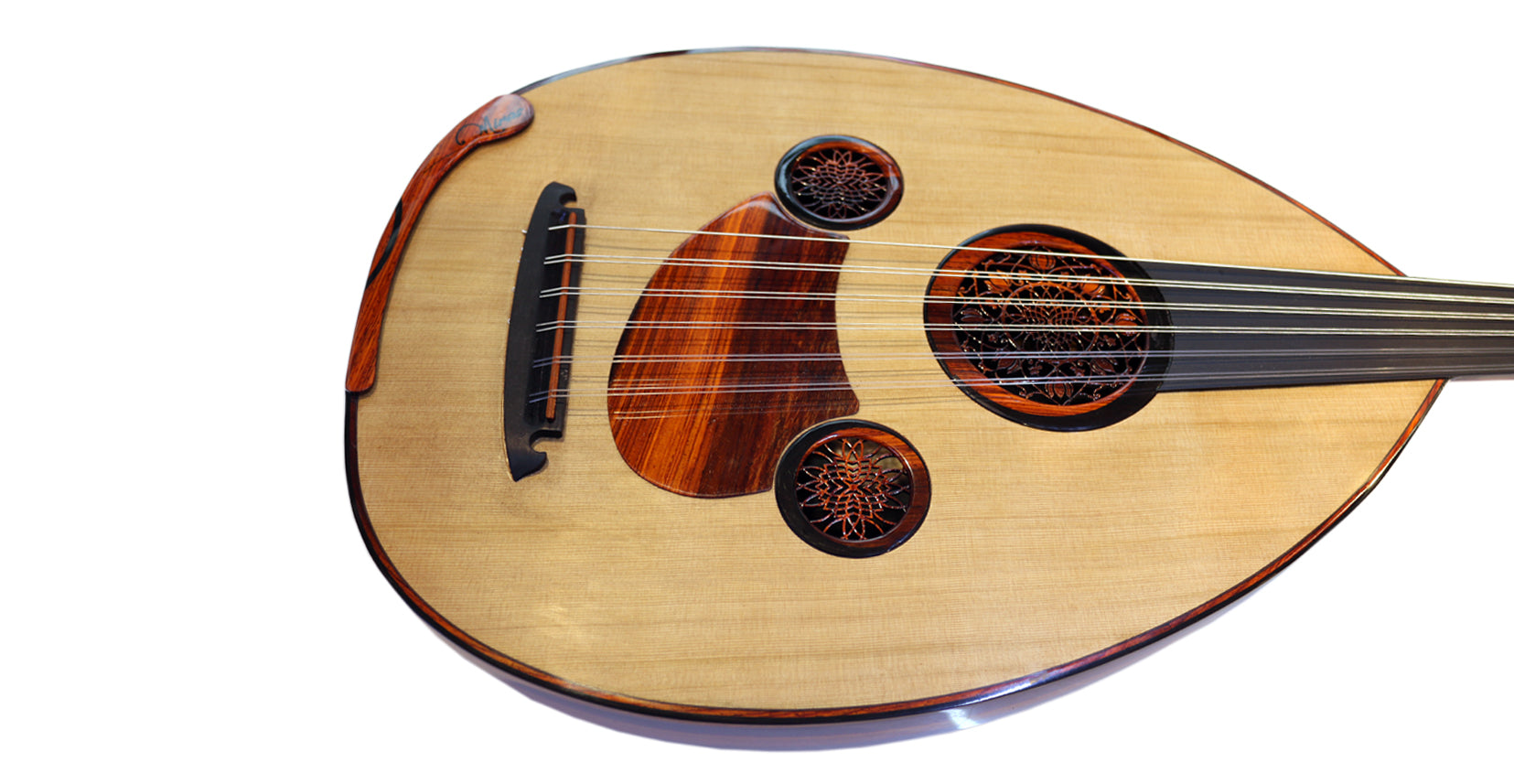 عود عربی استاد‌ساخت Cocobolo Majesty با خرک تنظیم‌پذیر و تکیه‌گاه ارگونومیک