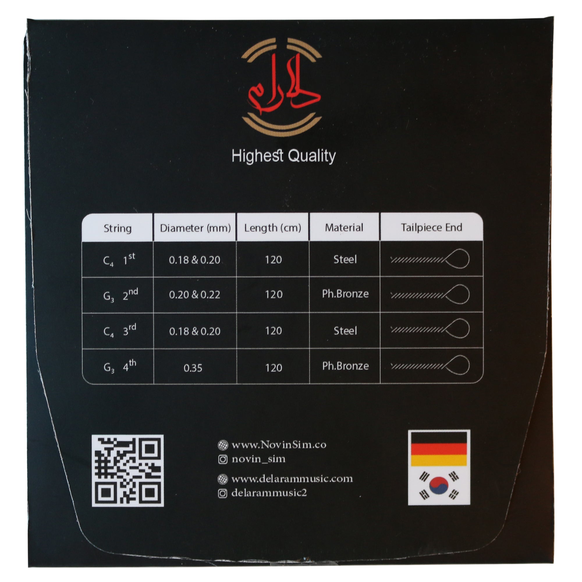 Cordes premium de sétar NSS-204 par Novin jeu de rechange persan