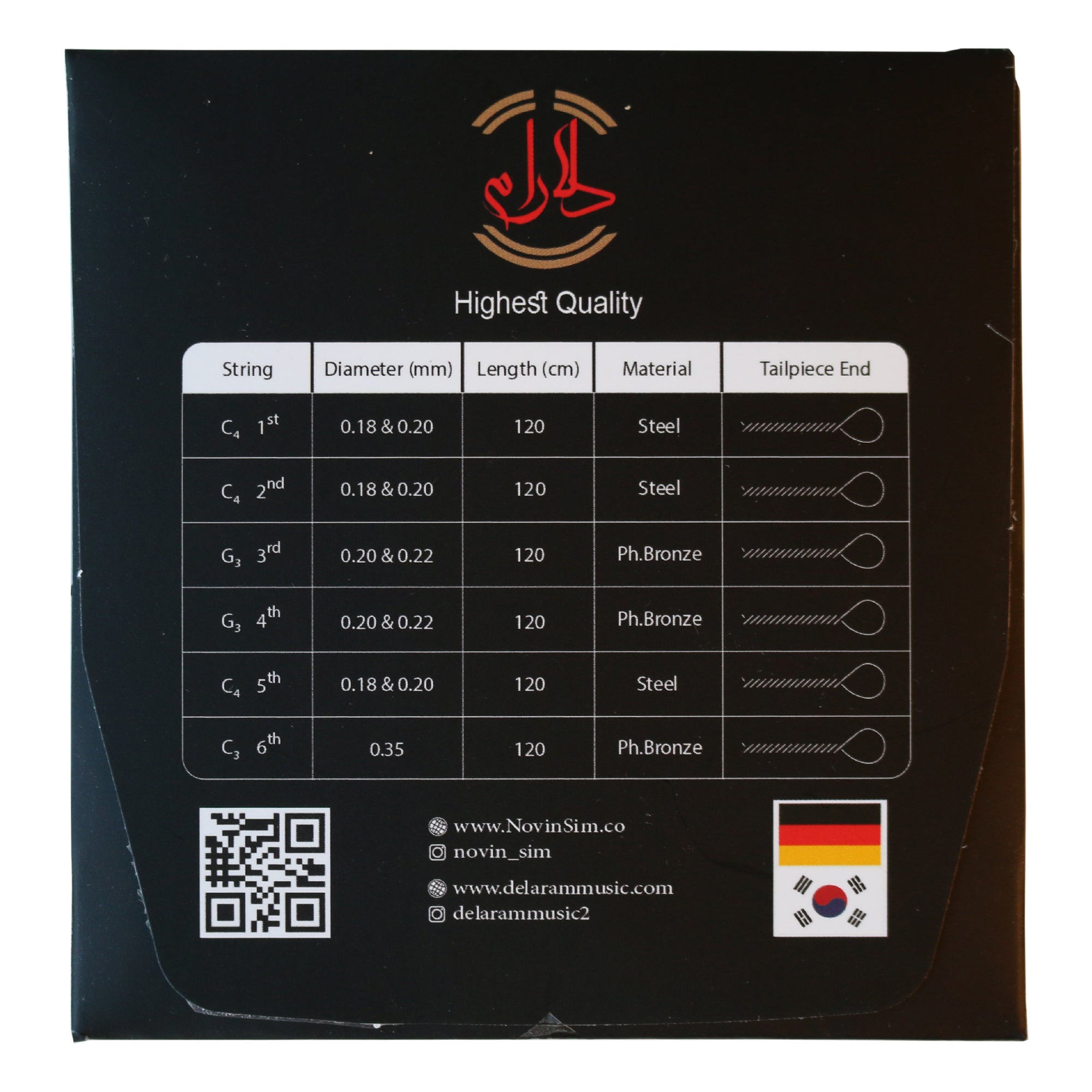 Cordes tar premium NST-204 de Novin jeu de remplacement pour instrument persan